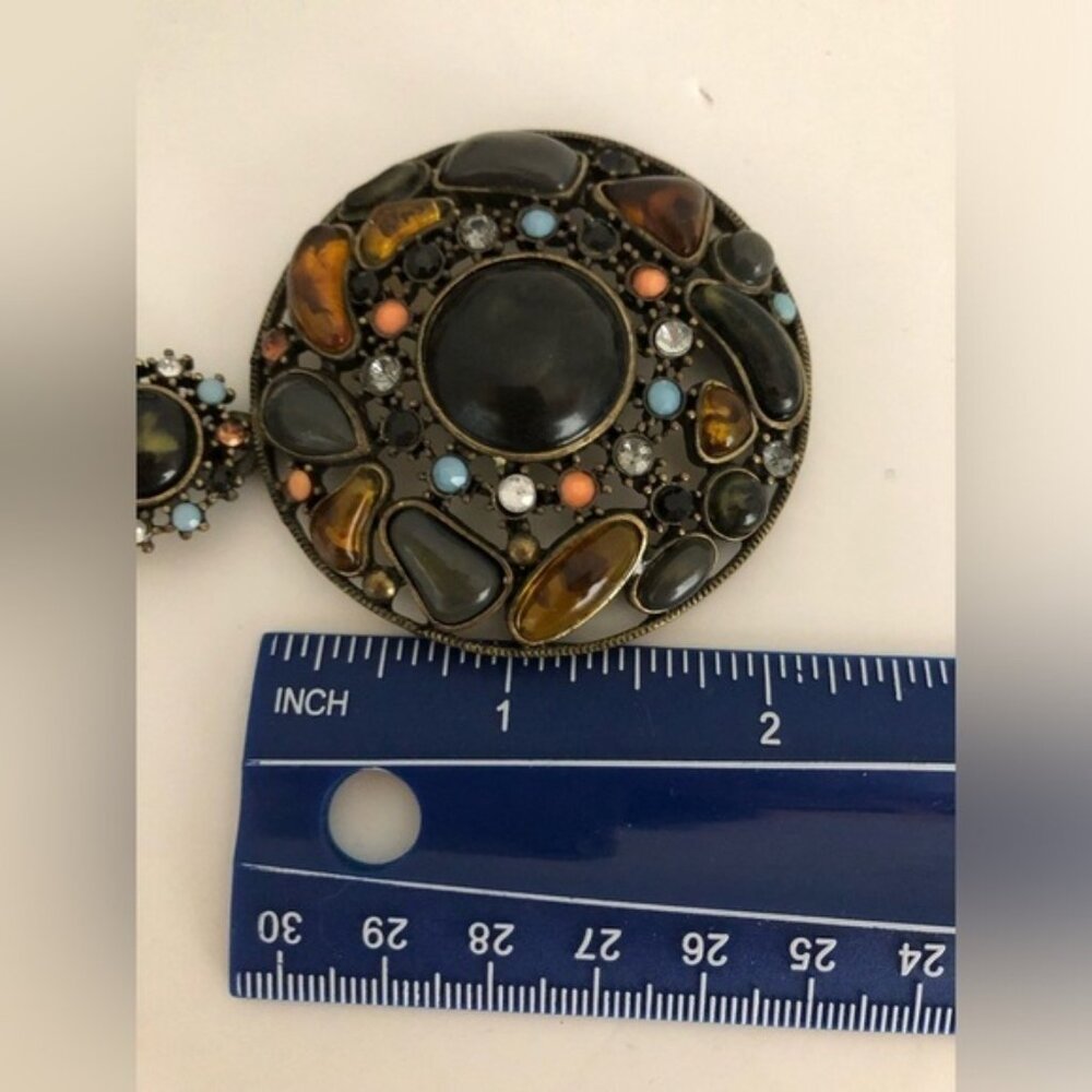 Medallion Multi Strand Stone Statement Necklace - image 8